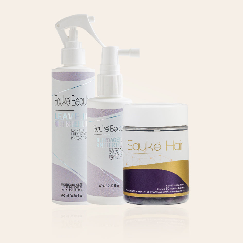 Kit - 1 Sauke Hair + 1 Blindagem + 1 Leave in Multibeneficios - Cabelo perfeito