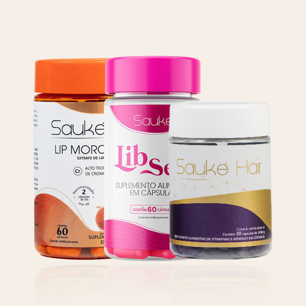 Kit - 1 Libsens + 1 Lip moro HD + 1 Sauke Hair - Trio perfeito conexão, cabelo e corpo