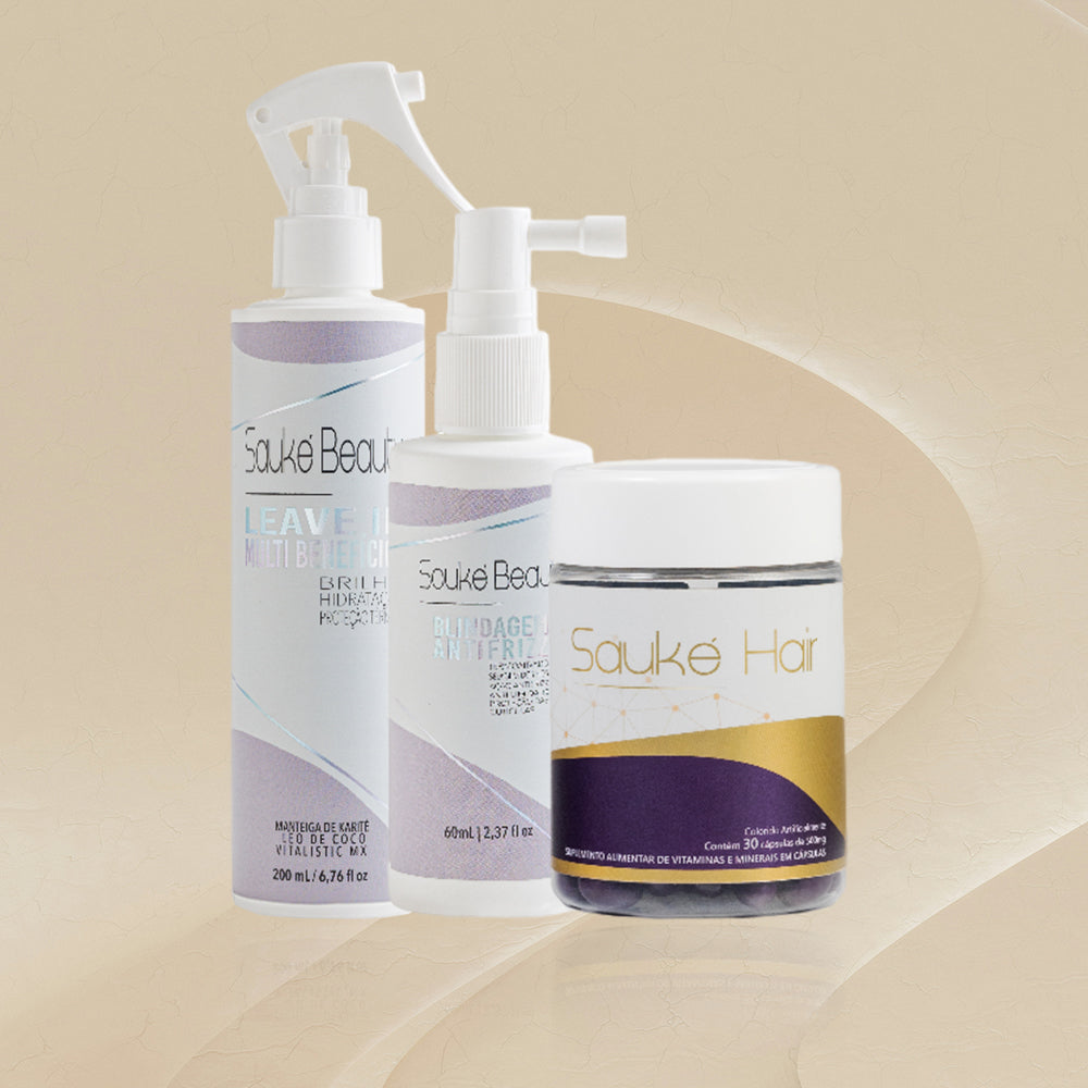 Kit - 1 Sauke Hair + 1 Blindagem + 1 Leave in Multibeneficios - Cabelo perfeito
