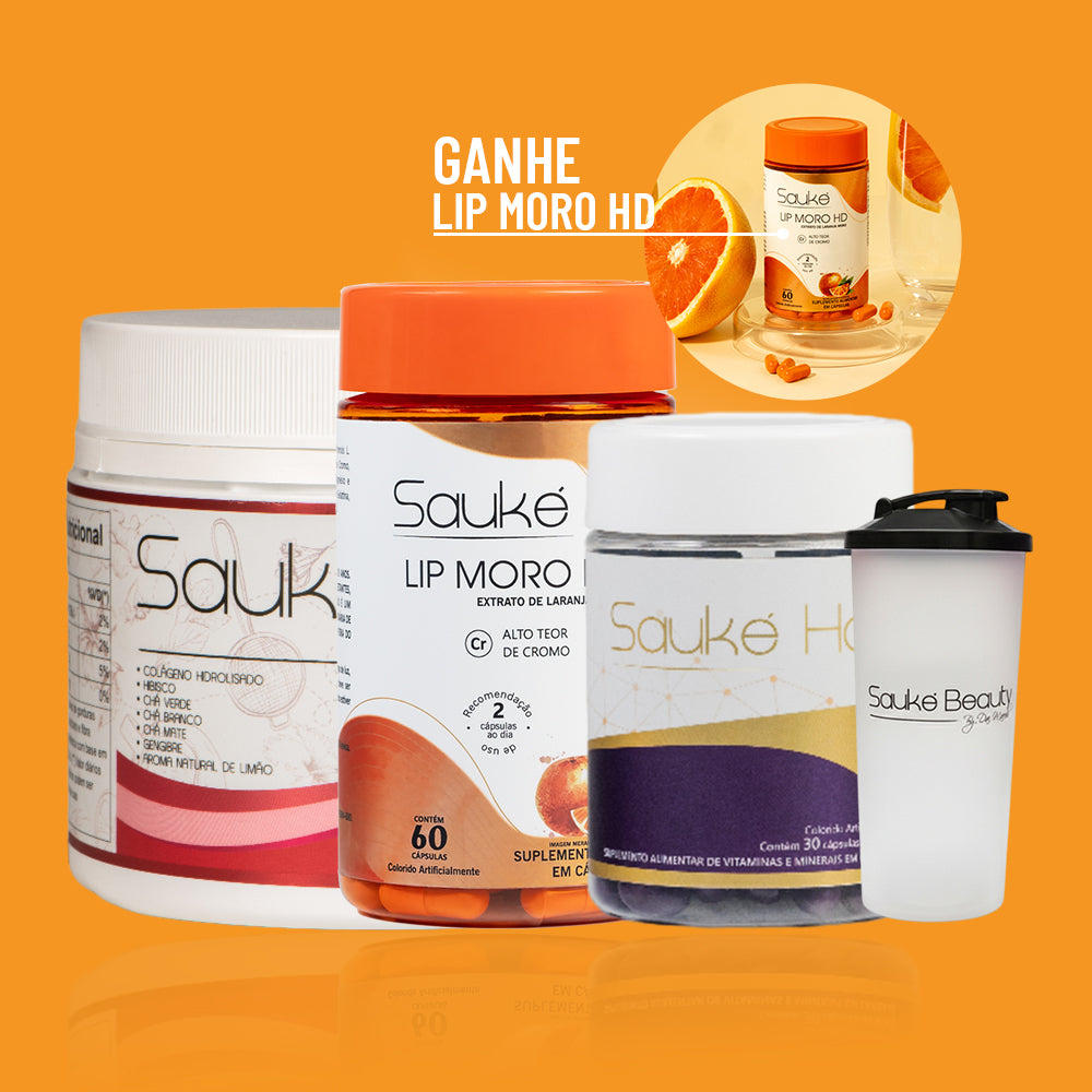 Kit 1 Chá tangerina + 1 Lip moro + 1 Sauke Hair + copo ganha Lip moro HD