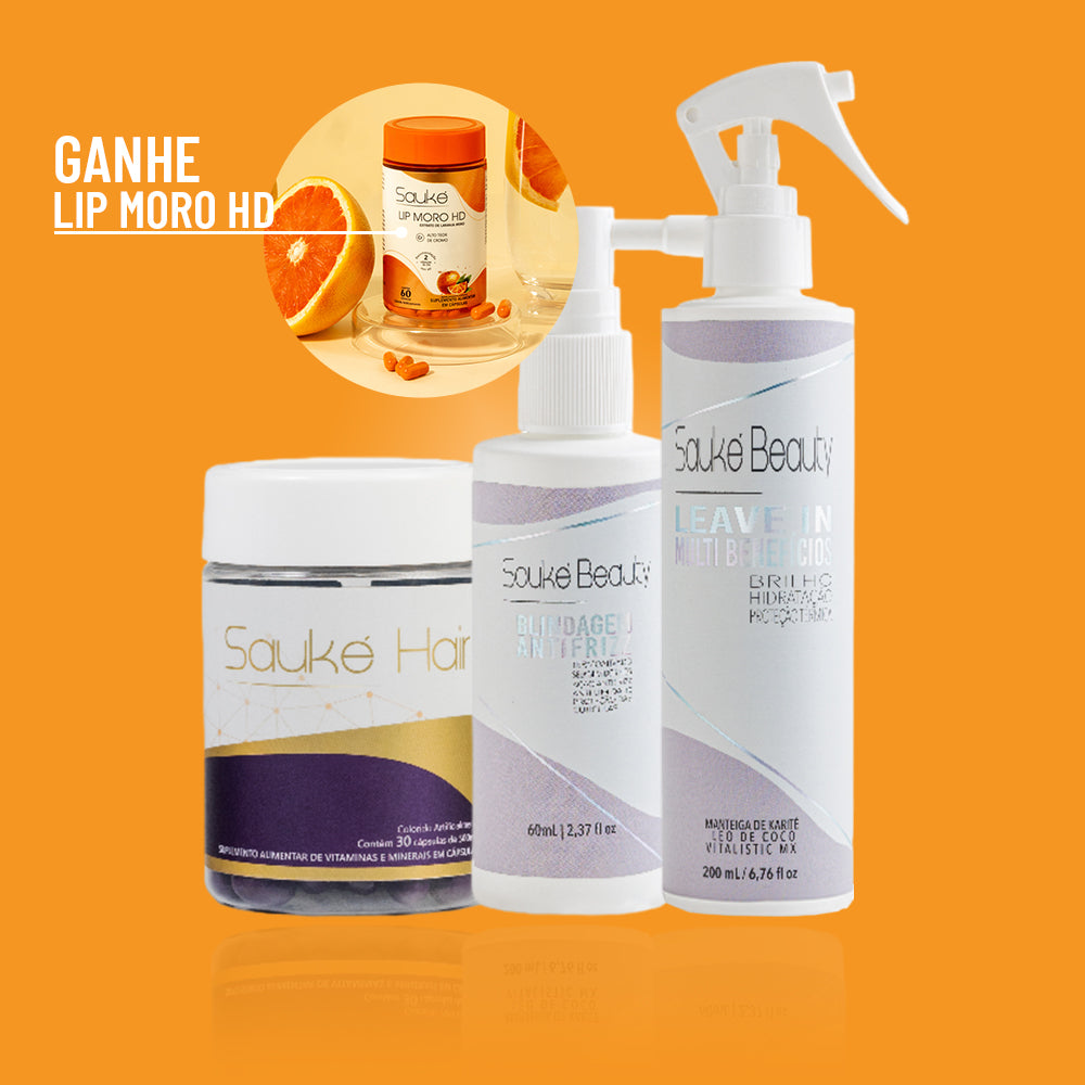 Kit 1 Sauke Hair + 1 Leave in + 1 Blindagem ganha Lip moro HD