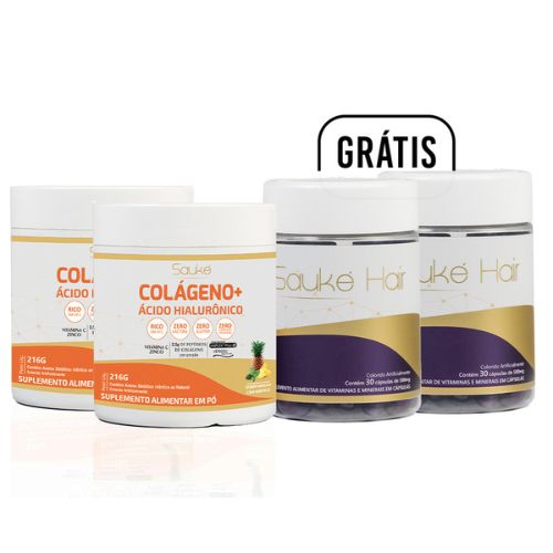 Kit Compre 2 Leve 4 Colágeno Verisol com Ácido Hialurônico + Sauke Hair Vitamina Capilar