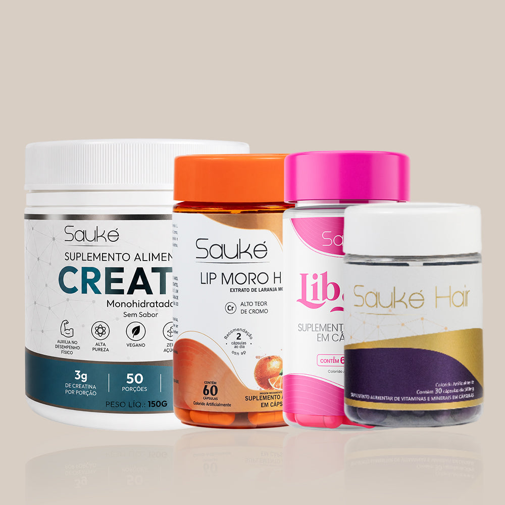 Kit 1 Creatina + 1 Sauke Hair + 1 Lip Moro HD + 1 Libsens