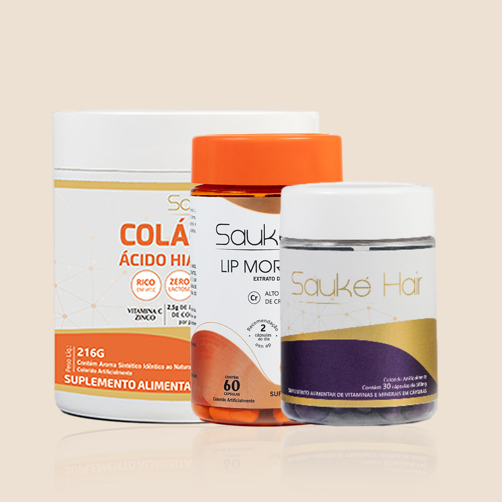 Kit 1 Lip Moro HD + 1 Colágeno + 1 Sauké Hair - Corpo, pele e cabelo