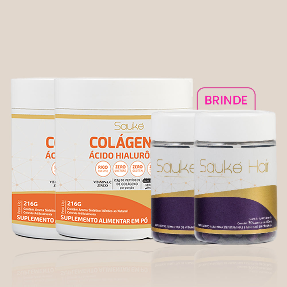 Kit compre 2 leve 4: 2 Colágeno ganha 2 Sauke Hair.