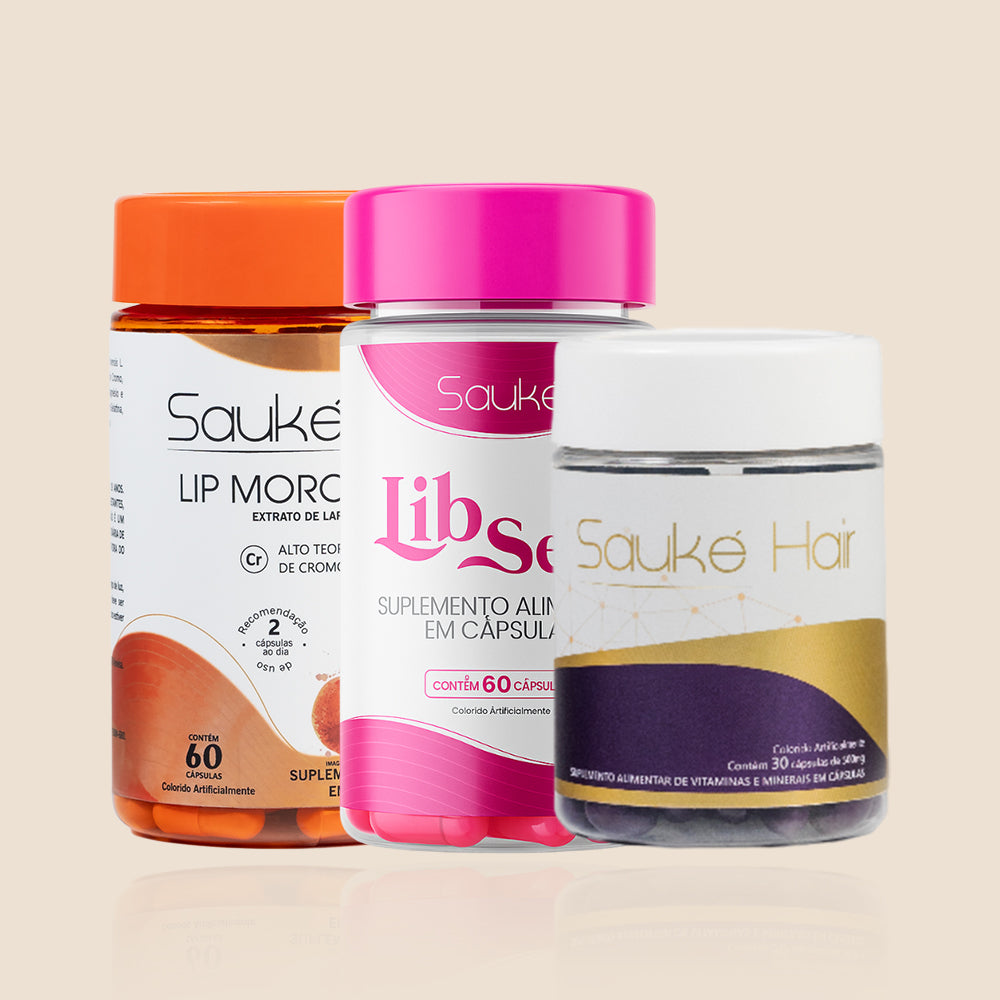 Kit 1 Sauké Hair + 1 Lip Moro + 1 Libsens - Trio perfeito conexão, corpo e cabelo