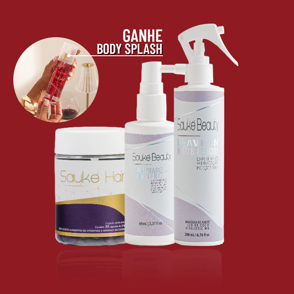 Sauke Hair + Blindagem + Leave in Multibeneficios ganha Body Splash