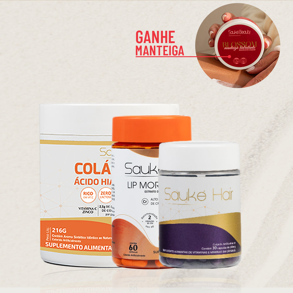 Kit - 1 Colágeno + 1 Sauke Hair + 1 Lip moro HD