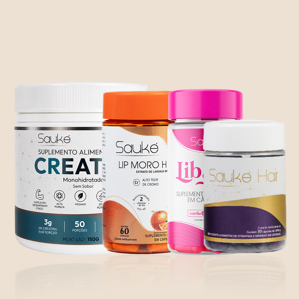 Kit 1 Creatina + 1 Sauke Hair + 1 Lip Moro HD + 1 Libsens