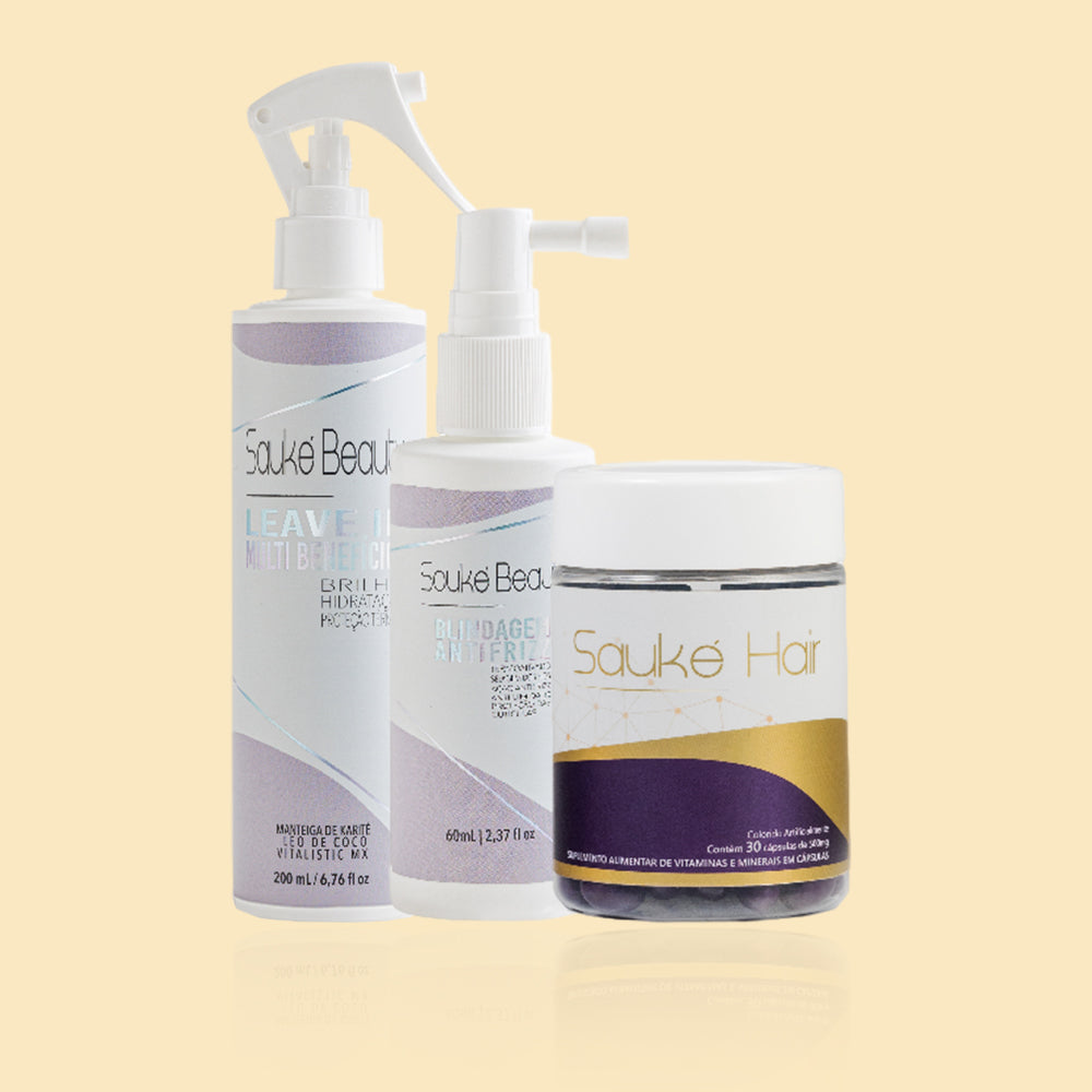 Kit - 1 Sauké Hair + 1 Blindagem + 1 Leave-in multibenefícios - Cabelo perfeito