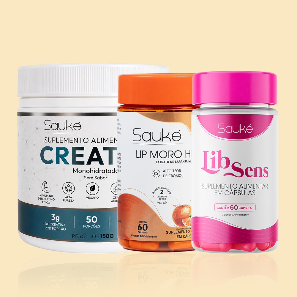 Kit 1 Creatina + 1 Libsens + 1 Lip Moro HD