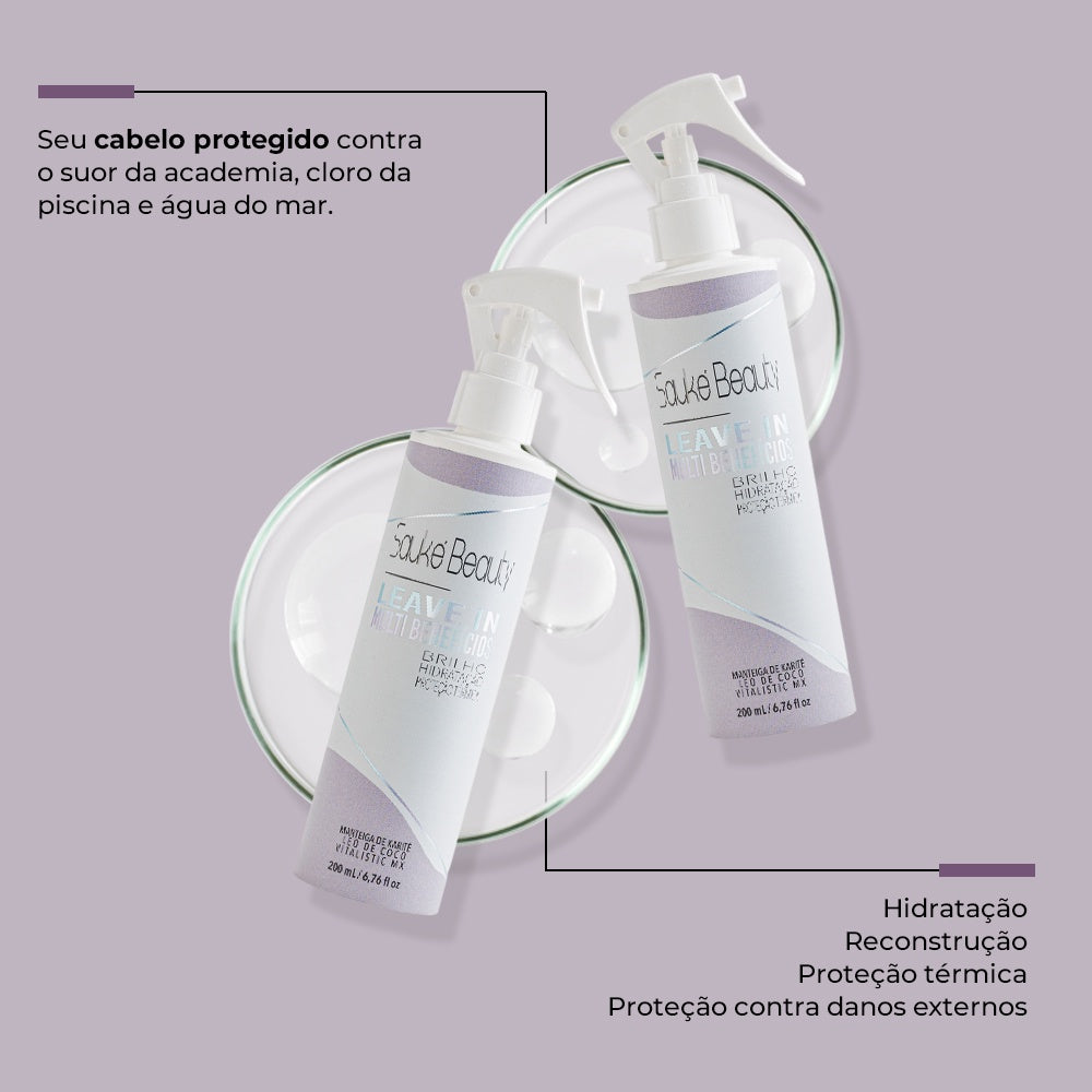 Kit Beleza Total: Multibenefícios Leave-In + Blindagem Antifrizz + Lip Moro HD + Hair Brinde