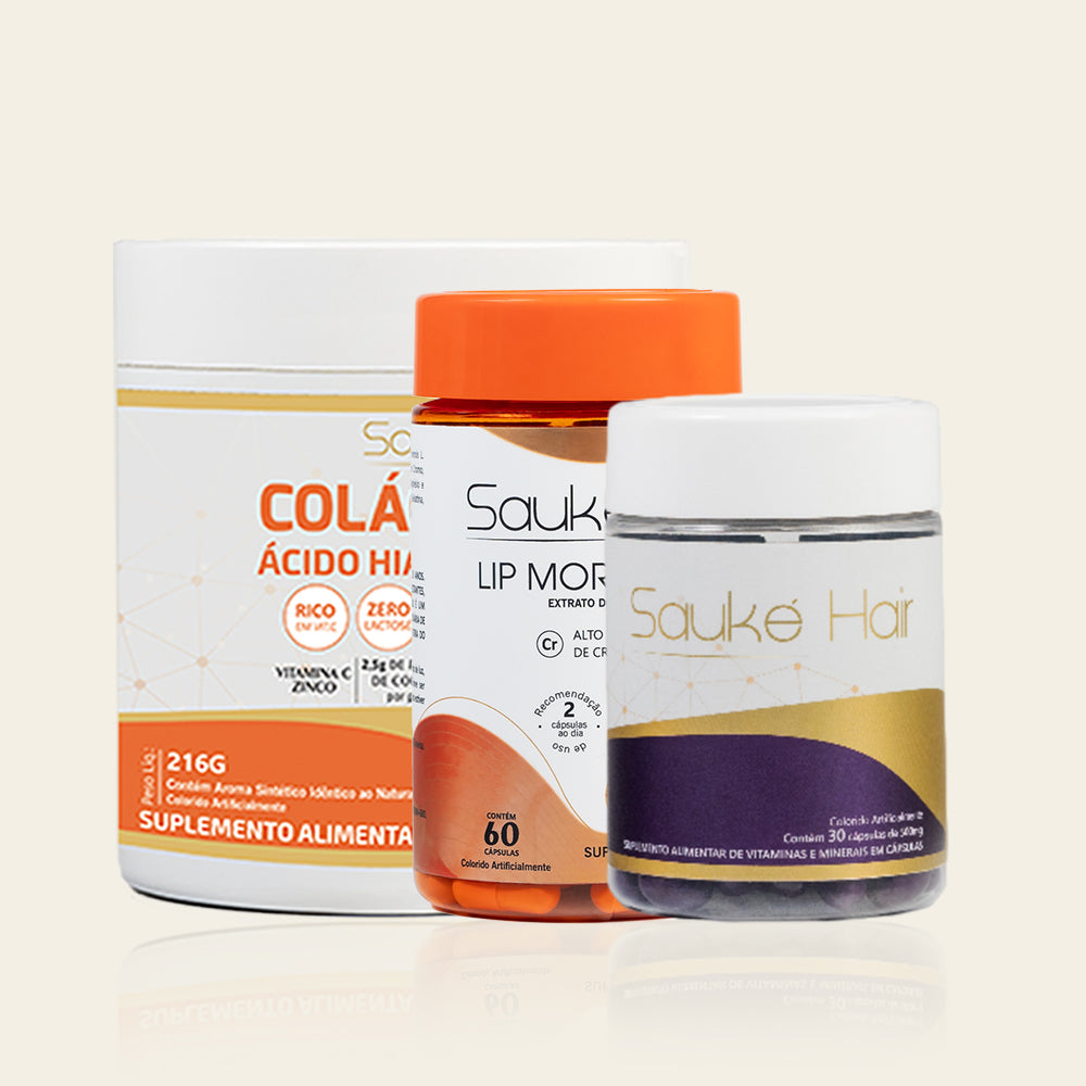 Kit - 1 Colágeno + 1 Sauke Hair + 1 Lip moro HD - Cabelo, corpo e pele