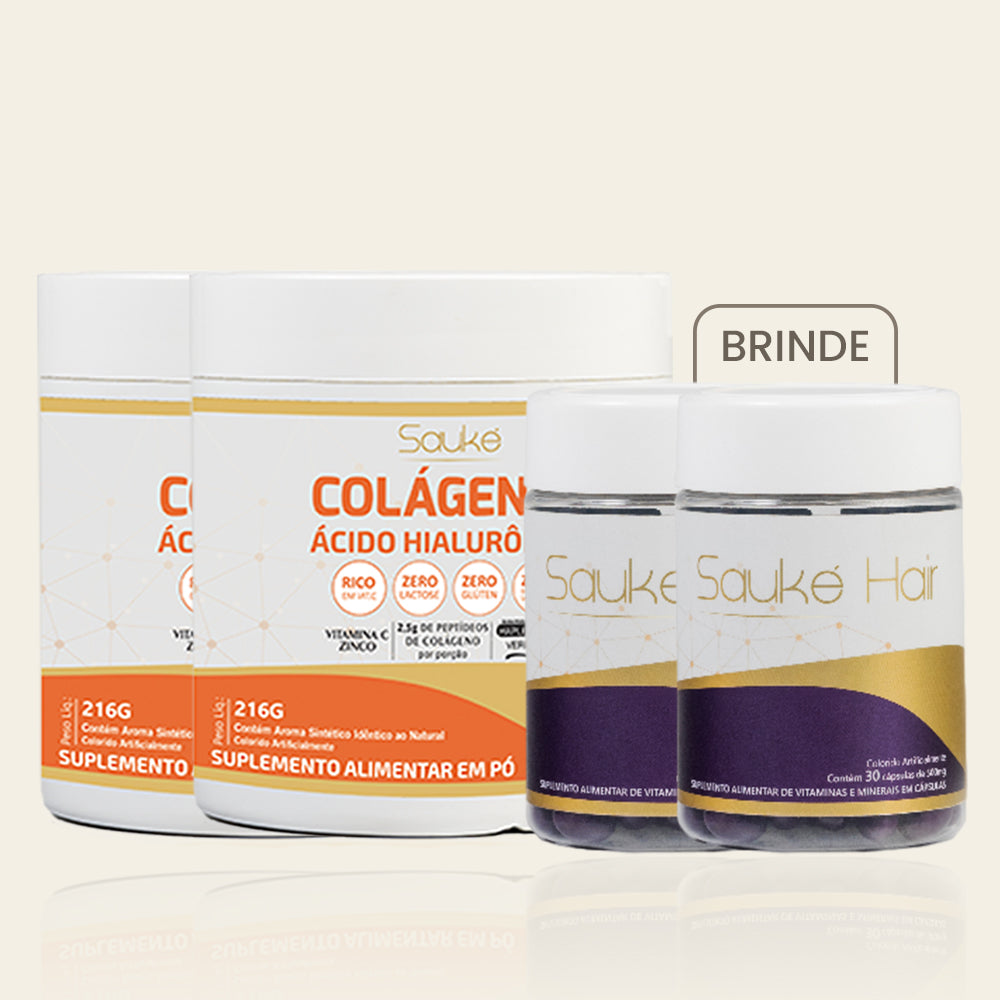 Kit compre 2 leve 4: 2 Colágeno ganha 2 Sauke Hair.