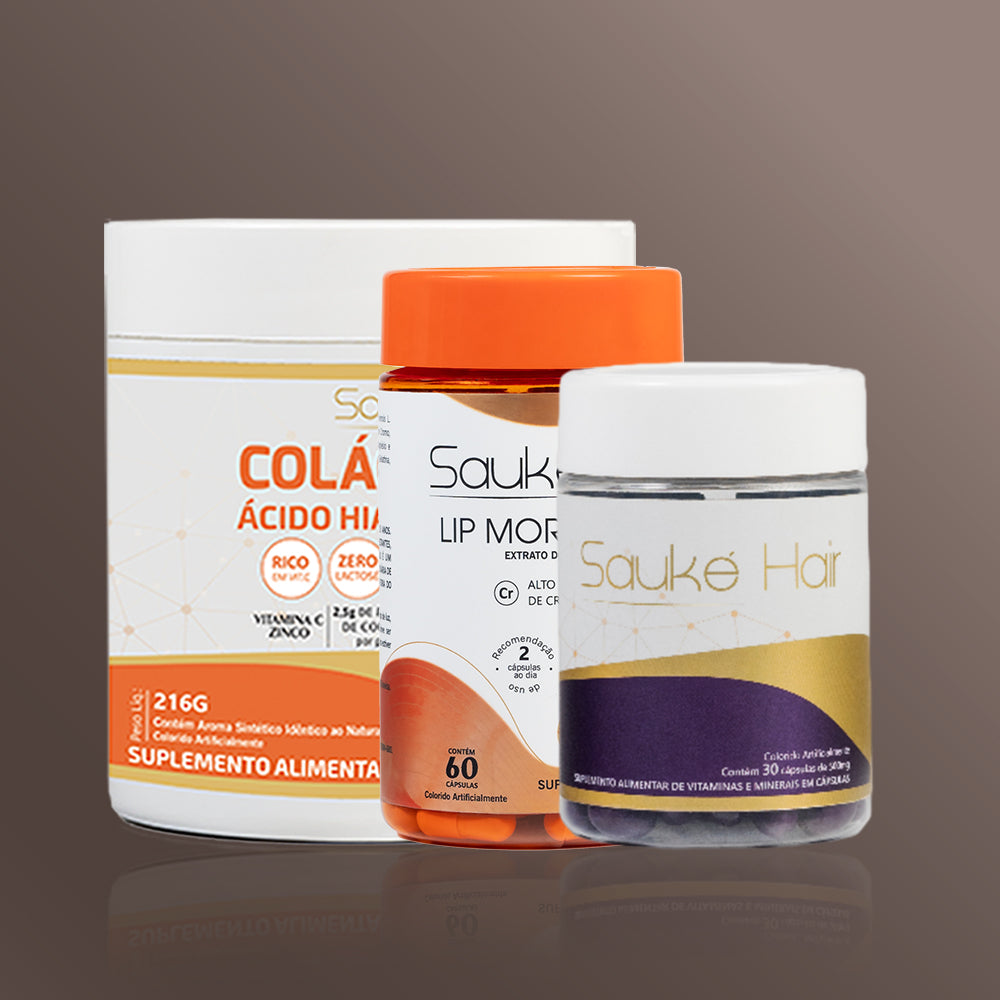 Kit - 1 Colágeno + 1 Sauke Hair + 1 Lip moro HD