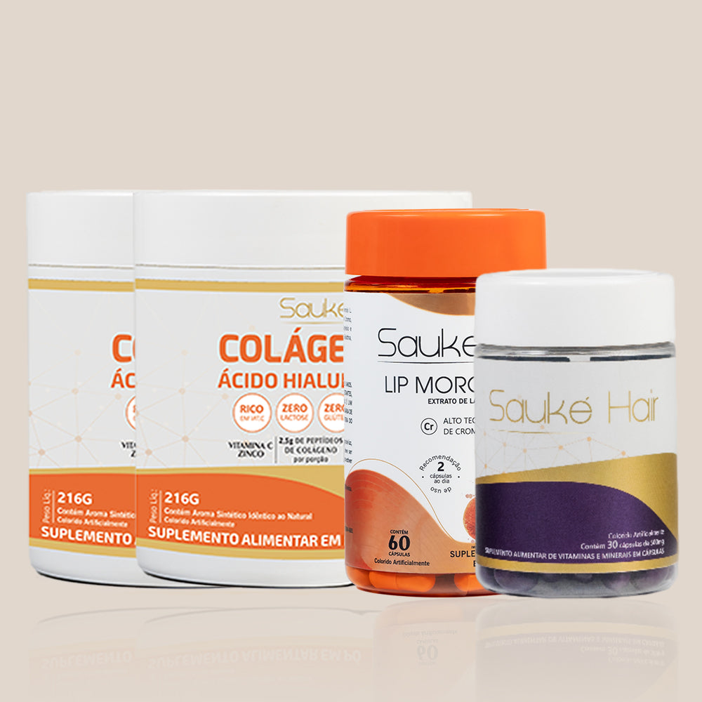 Kit Compre 2 Leve 4: 2 Colágenos ganha Sauké Hair e Lip Moro HD