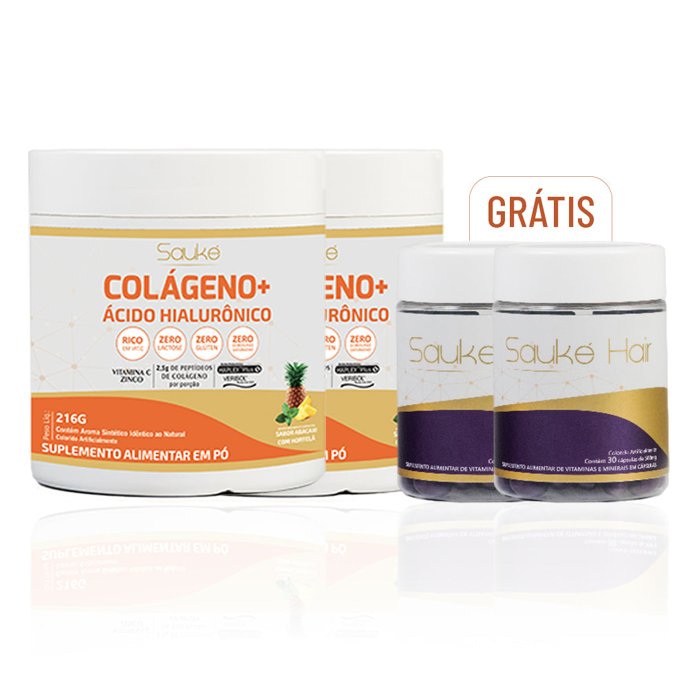Kit compre 2 leve 4: 2 Colágeno ganha 2 Sauke Hair.