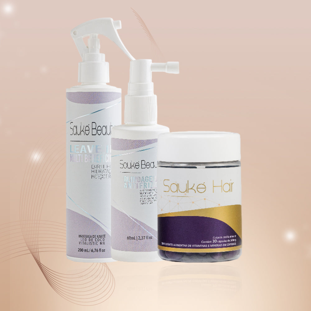 Kit 1 Sauké Hair + 1 Blindagem + 1 Leave-in multibenefícios