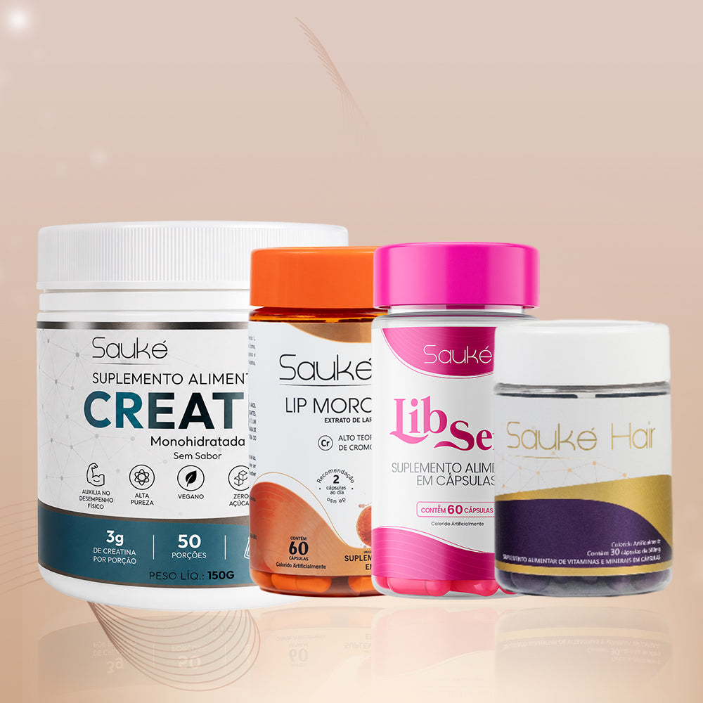 Kit 1 Creatina + 1 Sauke Hair + 1 Lip Moro HD + 1 Libsens