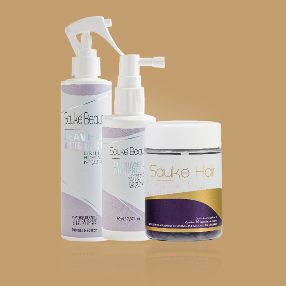 kit 1 Sauke Hair + 1 Blindagem + 1 Leave in