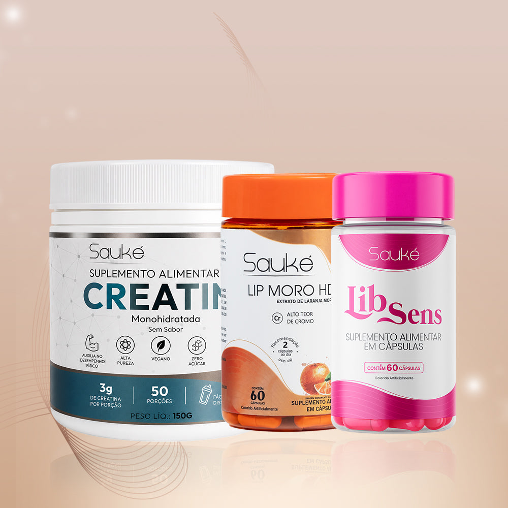 Kit 1 Creatina + 1 Libsens + 1 Lip Moro HD