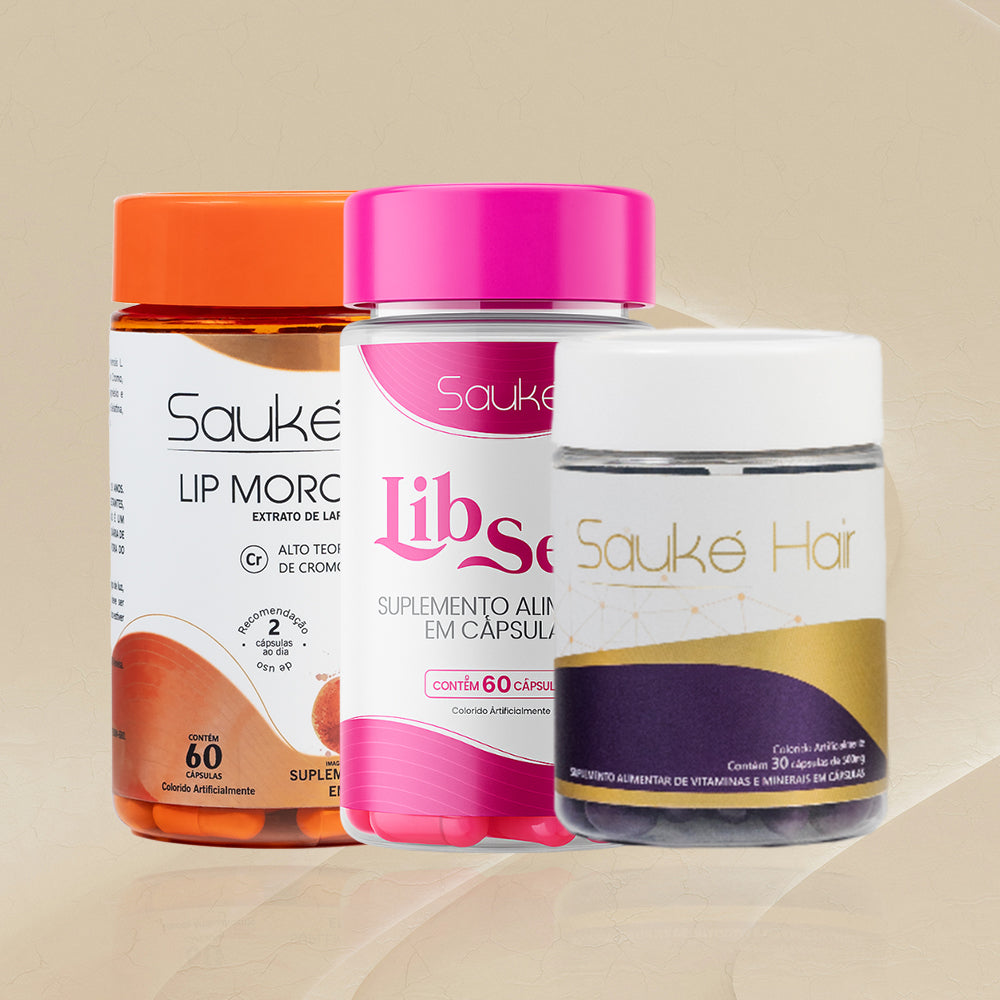 Kit - 1 Libsens + 1 Lip moro HD + 1 Sauke Hair - Trio perfeito conexão, cabelo e corpo