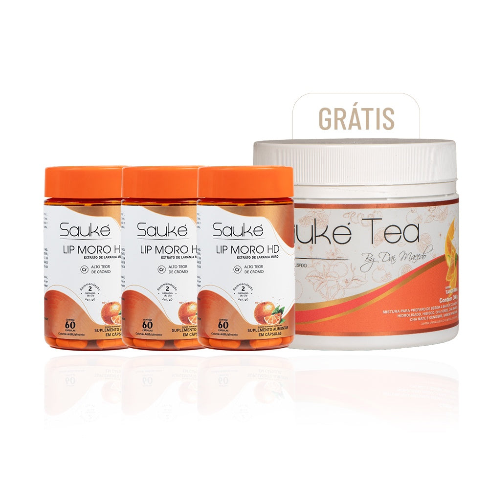 Kit Tratamento 3 meses Fitness: 3 Lip Moro HD e Ganha Cha Tangerina