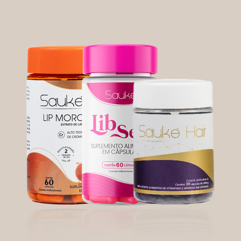 Kit - 1 Libsens + 1 Lip moro HD + 1 Sauke Hair - Trio perfeito conexão, cabelo e corpo