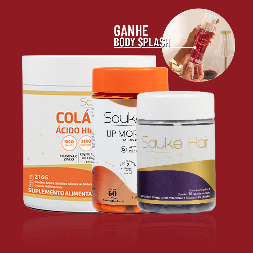 Sauké Hair + Lip moro HD + Colágeno ganha Body Splash