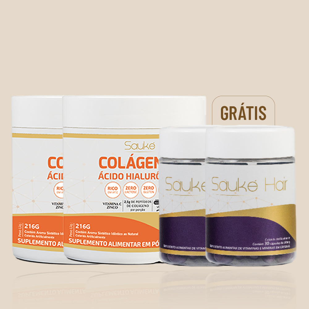 Kit compre 2 leve 4: 2 Colágeno ganha 2 Sauke Hair.