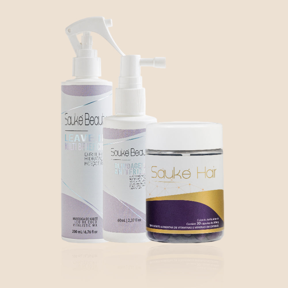 Kit 1 Sauké Hair + 1 Blindagem + 1 Leave-in multibenefícios - Cabelo perfeito
