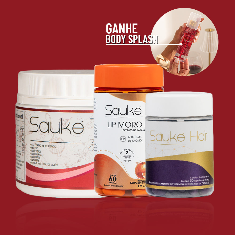 Kit Chá tangerina + Lip Moro HD + Sauke Hair ganha Body Splash