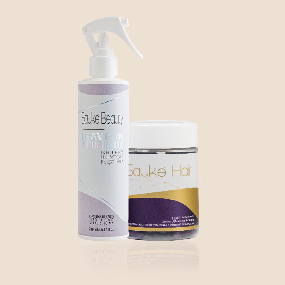 Kit  1 Sauke Hair + 1 Leave in - Crescimento e proteção