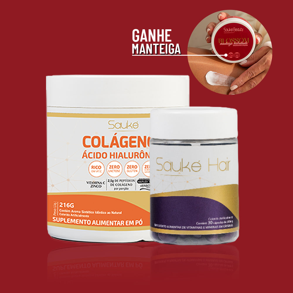 Kit Colágeno + Sauke Hair ganha Manteiga Hidratante Blossom