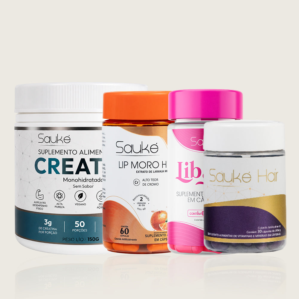 Kit 1 Creatina + 1 Sauke Hair + 1 Lip Moro HD + 1 Libsens