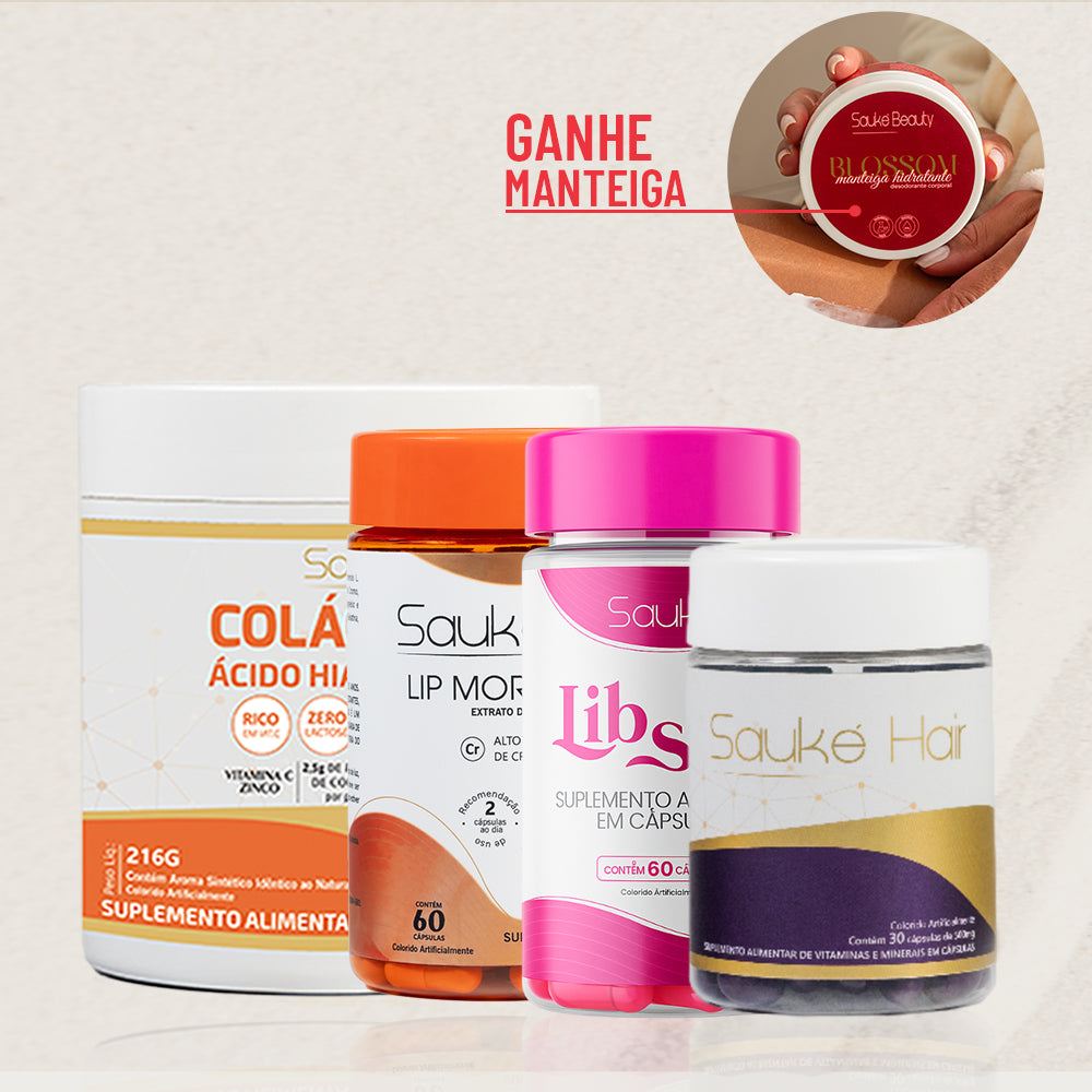 Kit 1 Colágeno + 1 Sauke Hair + 1 Libsens + 1 Lip moro