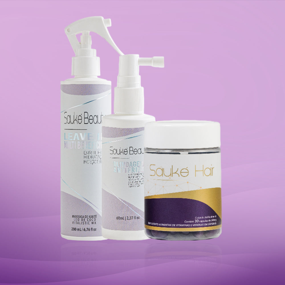 Kit 1 Sauké Hair + 1 Blindagem + 1 Leave-in multibenefícios