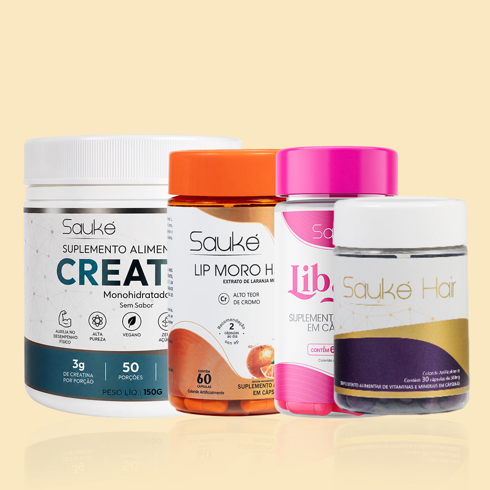 Kit 1 Creatina + 1 Sauke Hair + 1 Lip Moro HD + 1 Libsens